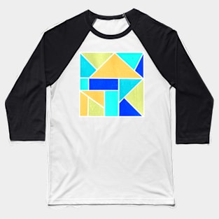 Inverted Blue Green Yellow Geometric Abstract Acrylic Painting Baseball T-Shirt